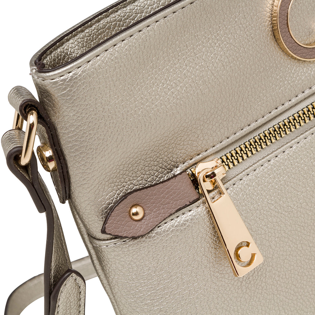 Borsa a tracolla argento da donna con zip frontale Carrera First