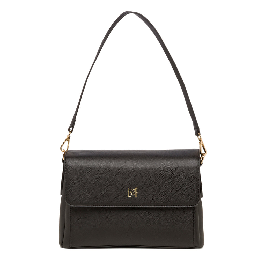 Borsa a tracolla nera da donna con chiusura a bottone Lora Ferres