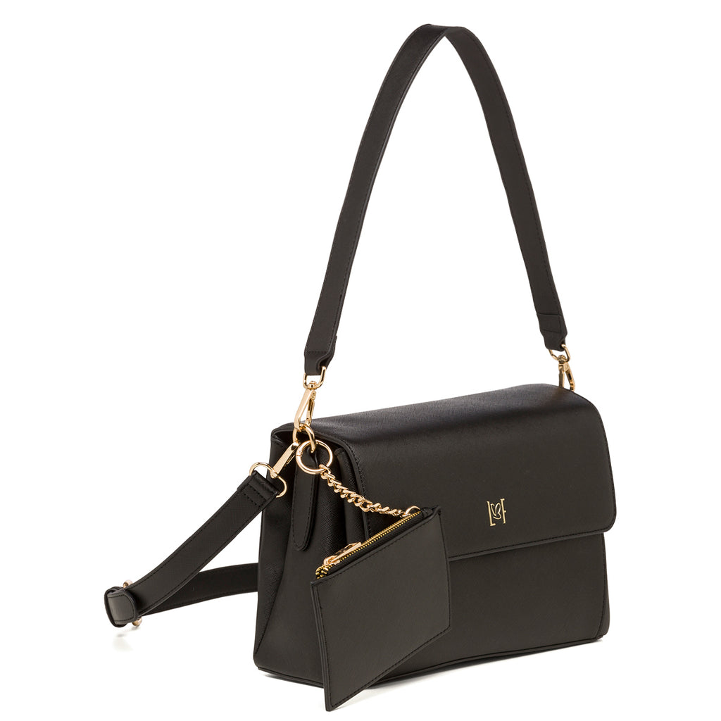 Borsa a tracolla nera da donna con chiusura a bottone Lora Ferres