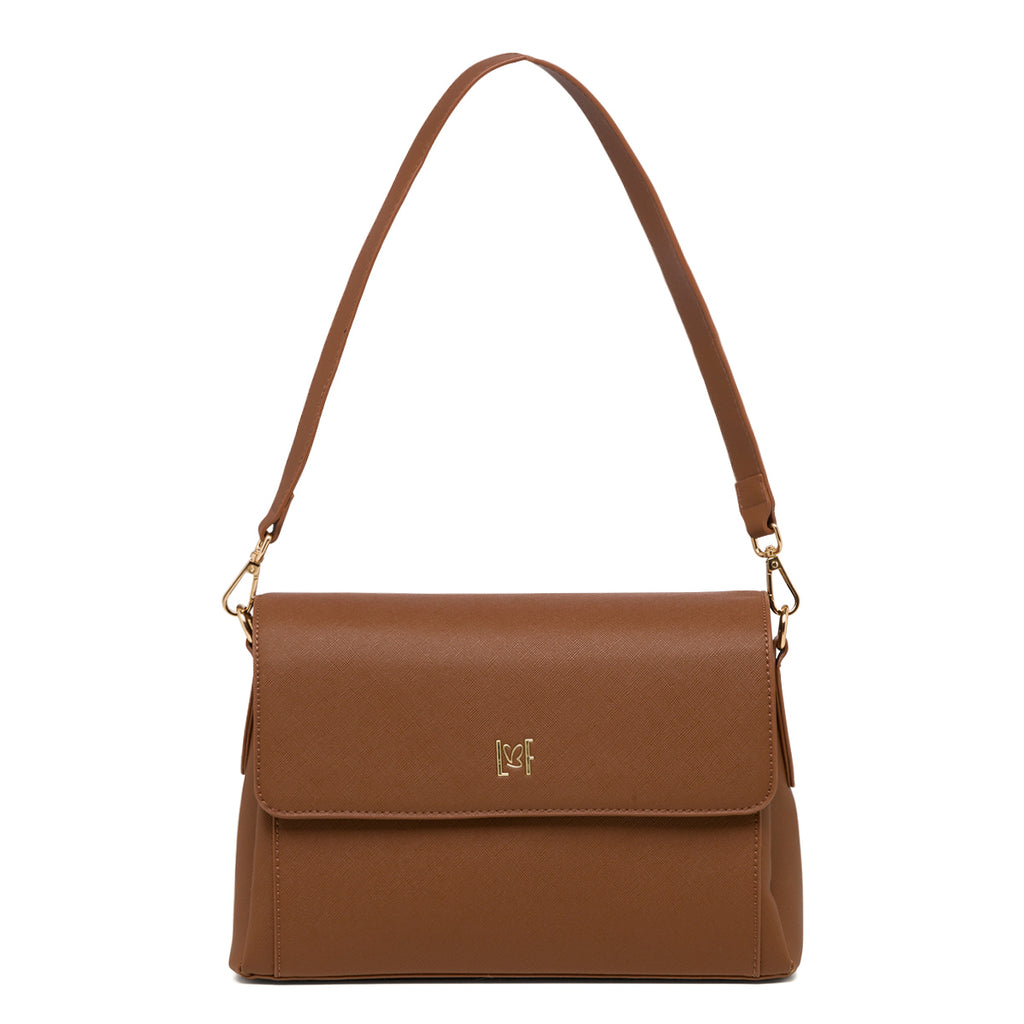 Borsa a tracolla marrone da donna con chiusura a bottone Lora Ferres