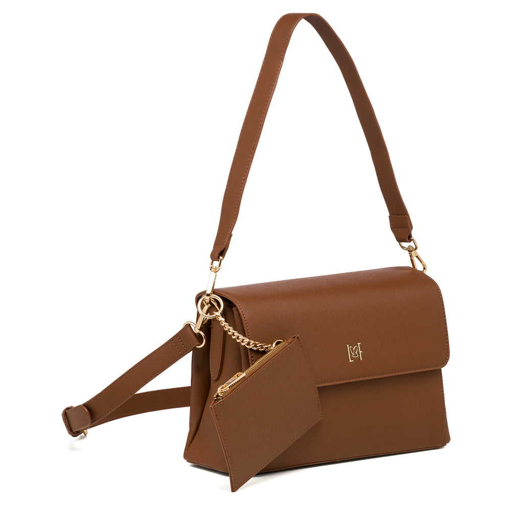 Borsa a tracolla marrone da donna con chiusura a bottone Lora Ferres