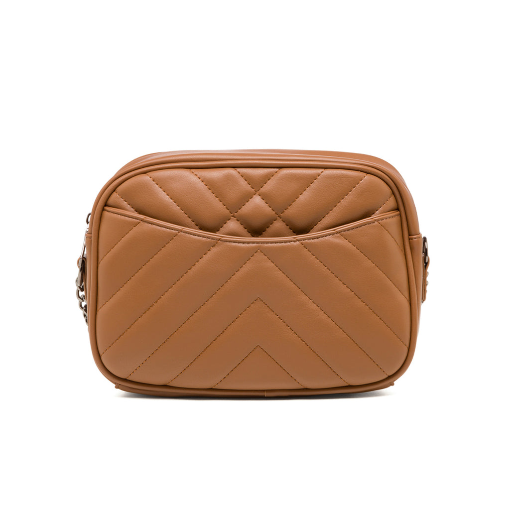 Borsa a tracolla marrone trapuntata da donna Lora Ferres