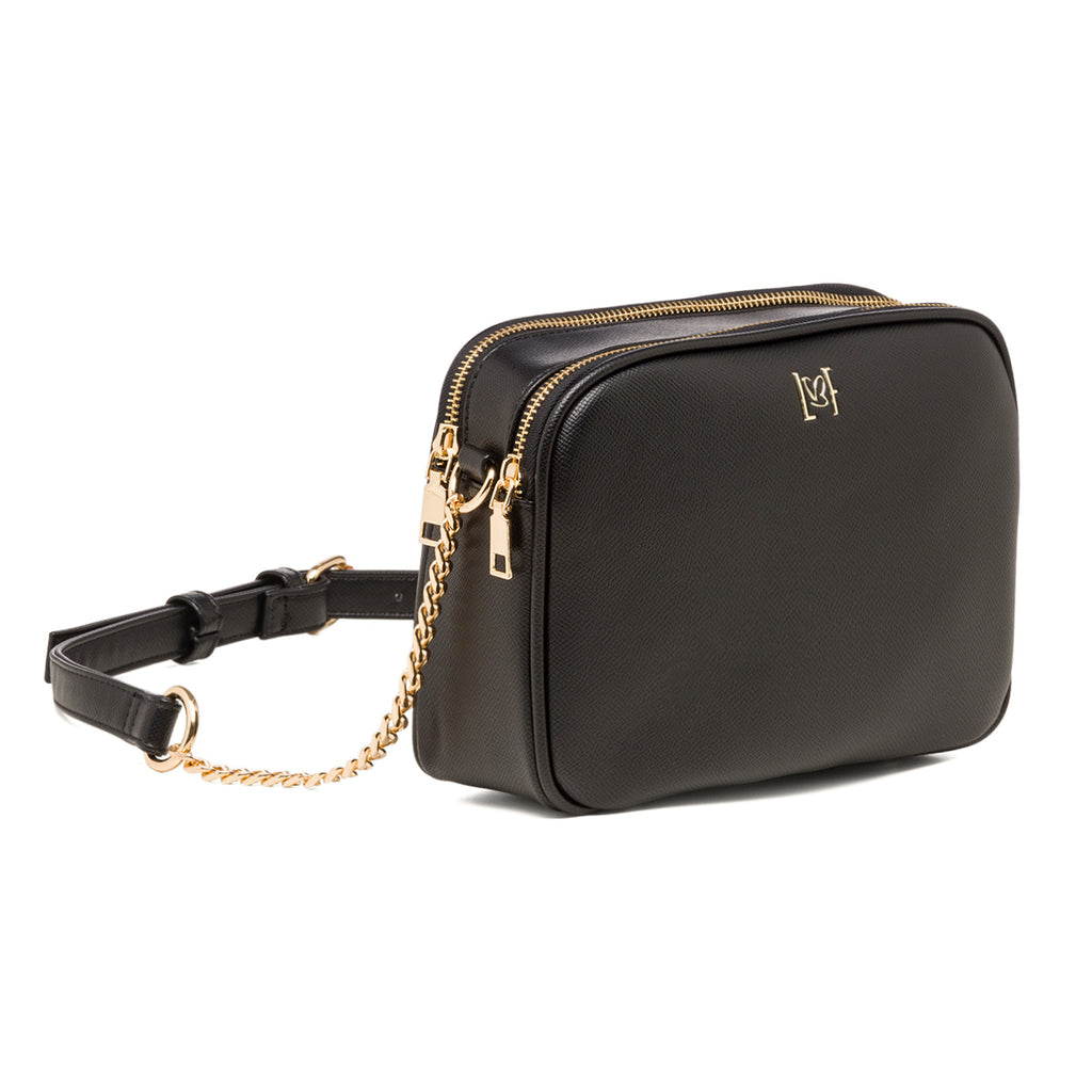 Borsa a tracolla nera da donna con doppia zip Lora Ferres