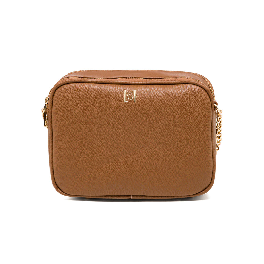 Borsa a tracolla marrone da donna con doppia zip Lora Ferres