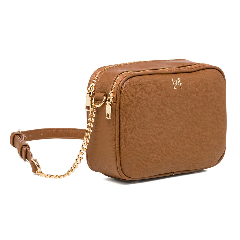 Borsa a tracolla marrone da donna con doppia zip Lora Ferres