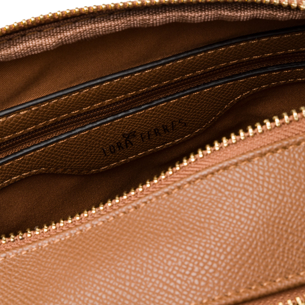Borsa a tracolla marrone da donna con doppia zip Lora Ferres