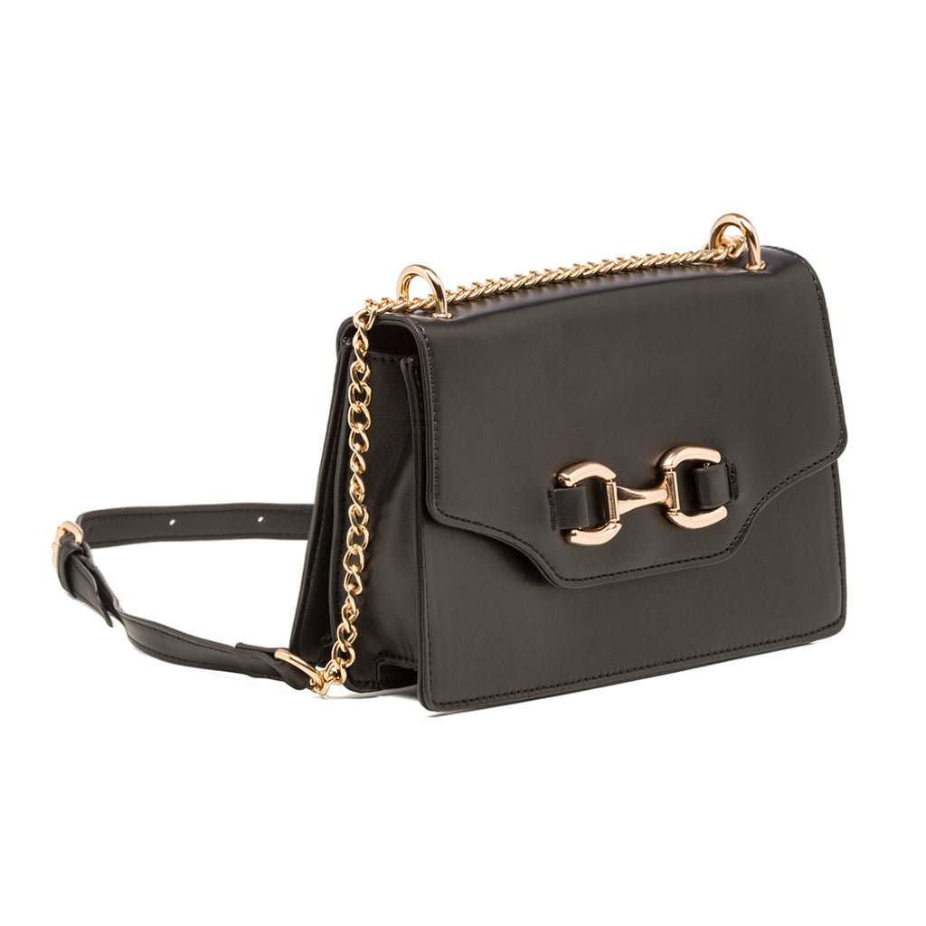 Borsa a tracolla nera da donna con morsetto dorato Lora Ferres