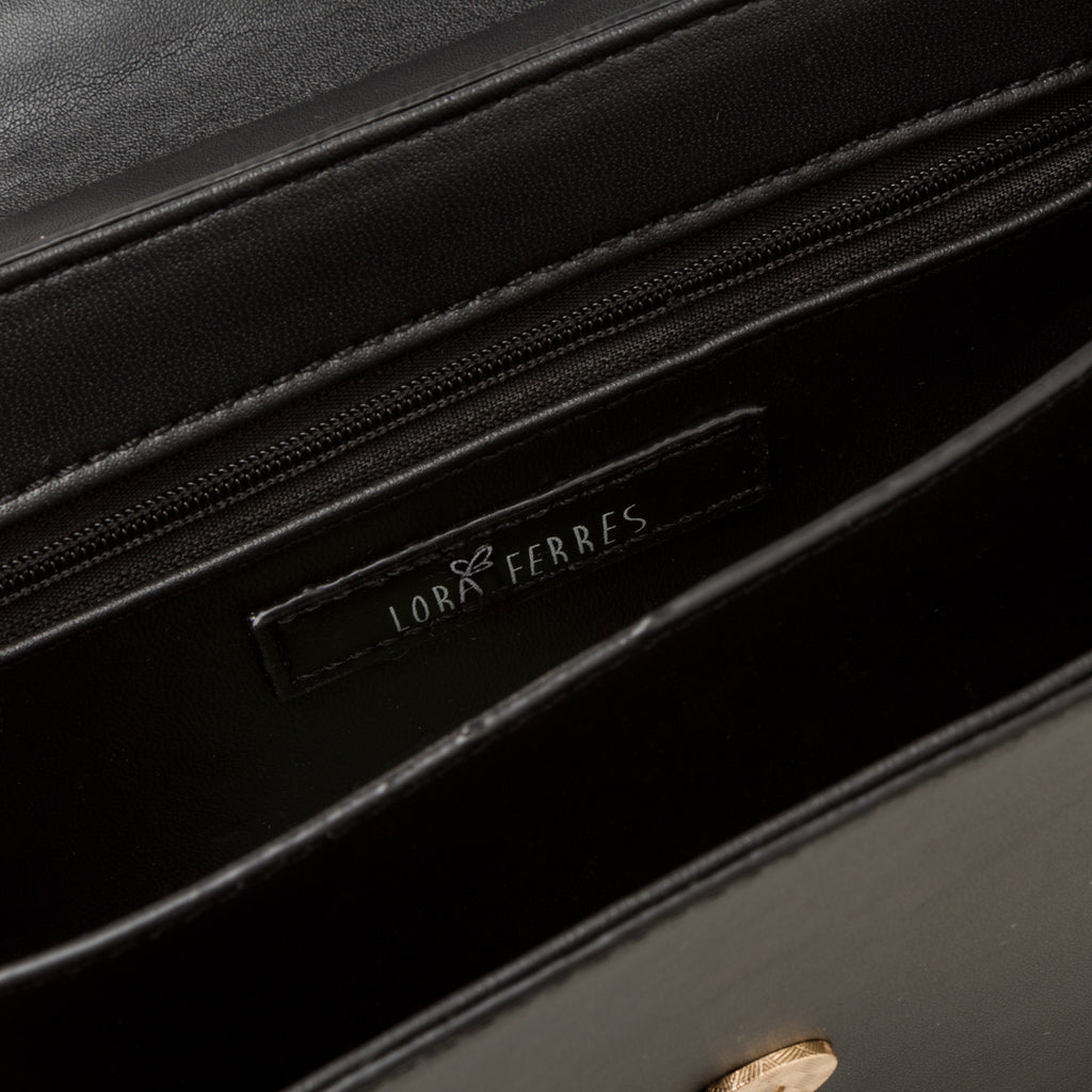 Borsa a tracolla nera da donna con morsetto dorato Lora Ferres