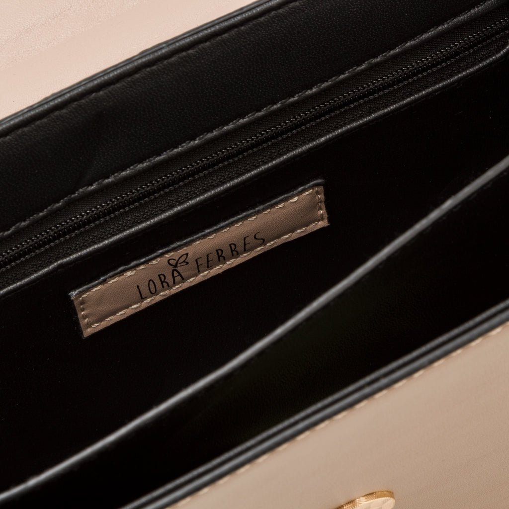 Borse a tracolla taupe da donna con morsetto dorato Lora Ferres