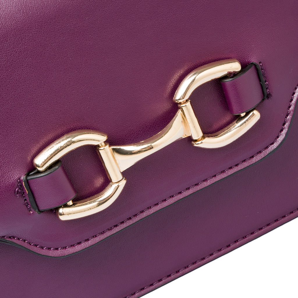 Borsa a tracolla viola da donna con morsetto dorato Lora Ferres