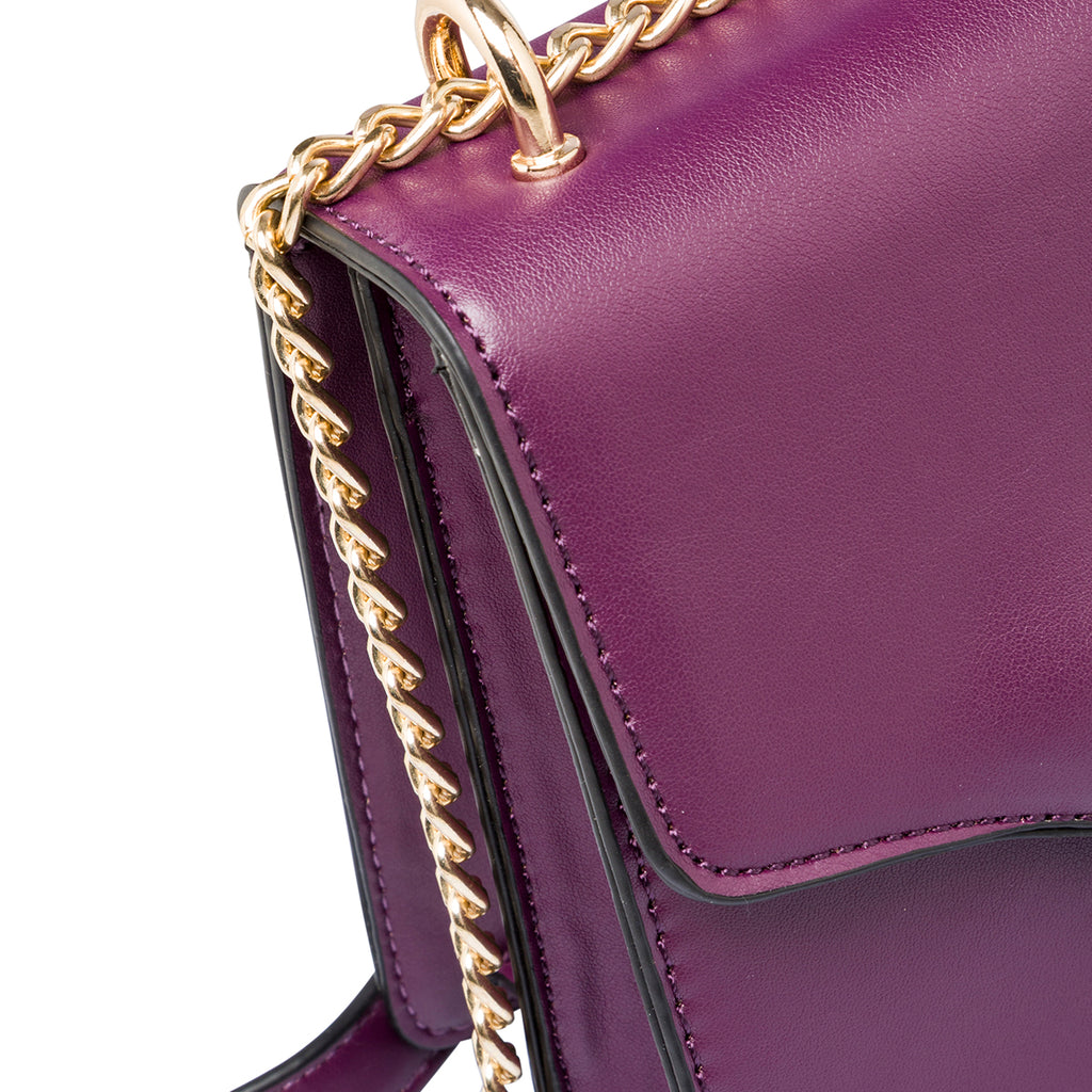 Borsa a tracolla viola da donna con morsetto dorato Lora Ferres