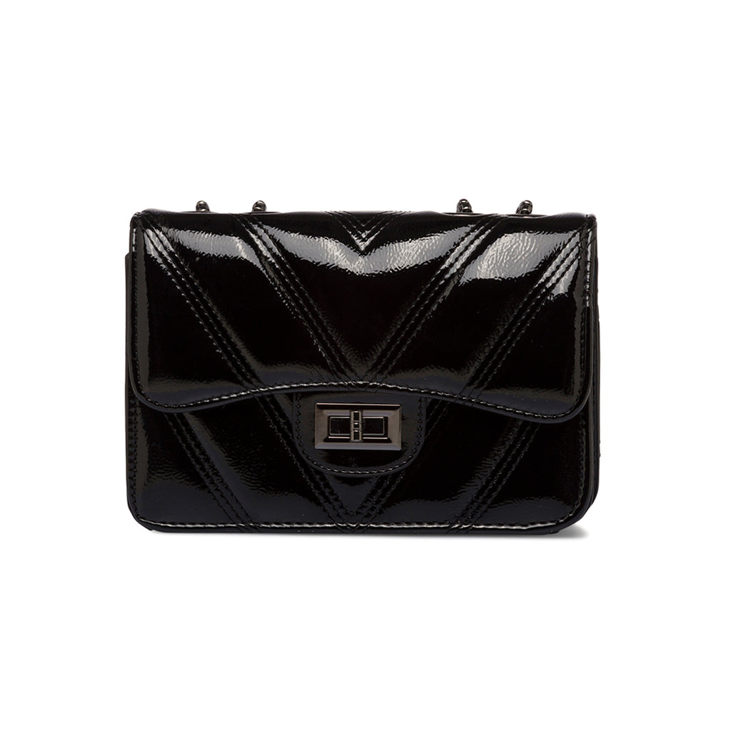 Borsa a tracolla nera effetto vernice da donna Lora Ferres