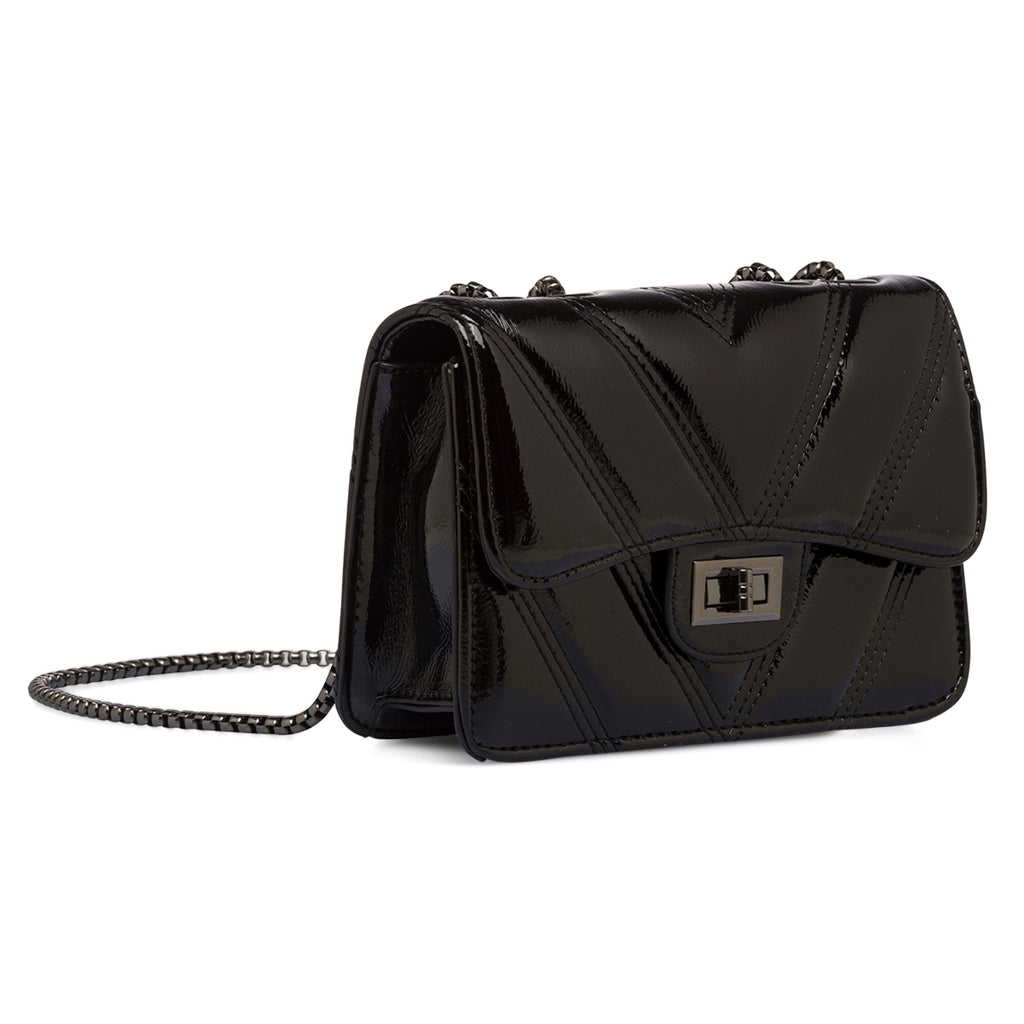 Borsa a tracolla nera effetto vernice da donna Lora Ferres