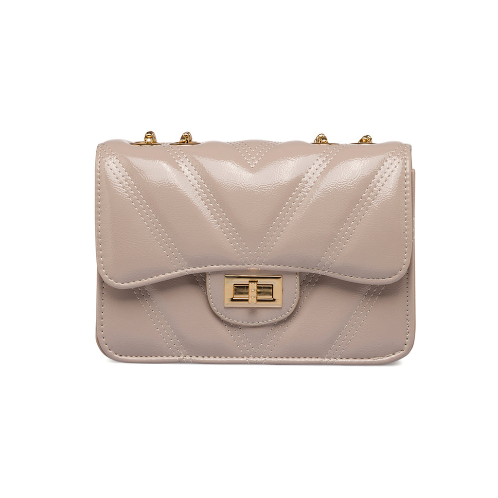 Borsa a tracolla taupe effetto vernice da donna Lora Ferres