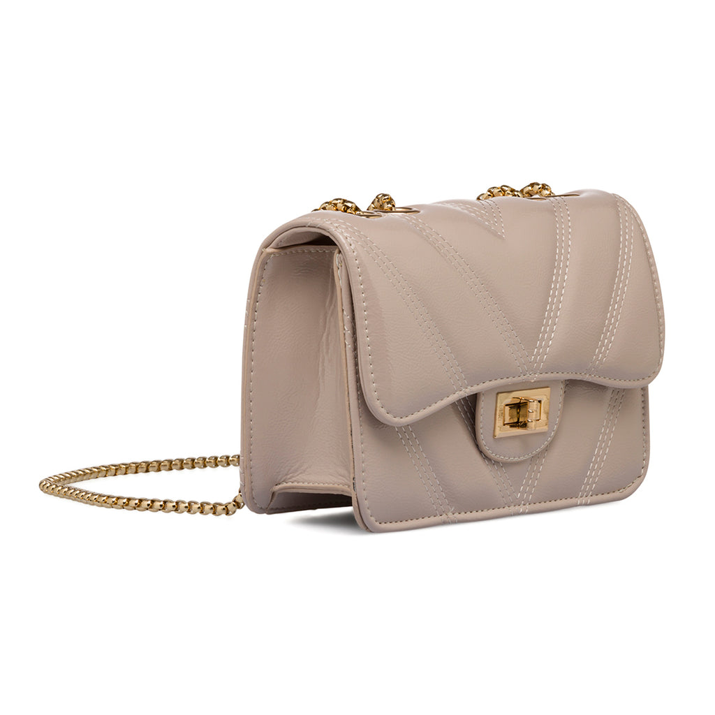 Borsa a tracolla taupe effetto vernice da donna Lora Ferres