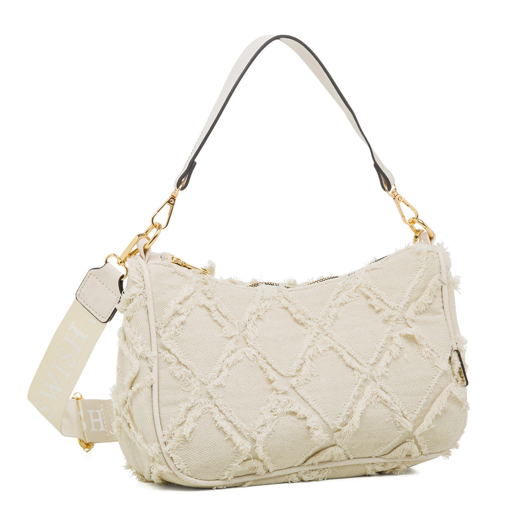 Borsa a tracolla beige da donna con frangette Swish Jeans Carlotta