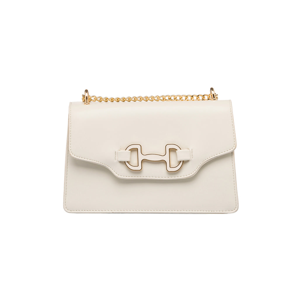 Borsa a tracolla bianca off-white da donna con morsetto Lora Ferres