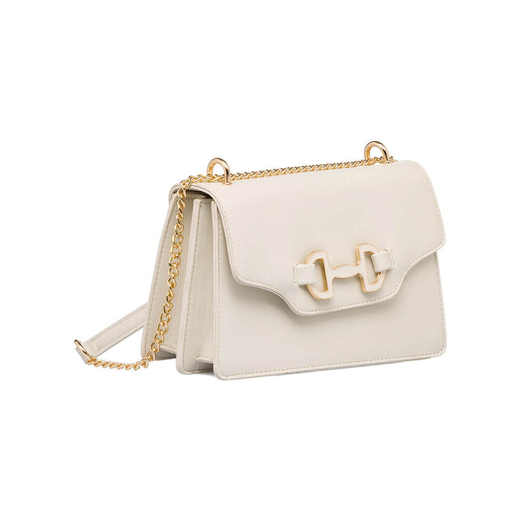 Borsa a tracolla bianca off-white da donna con morsetto Lora Ferres