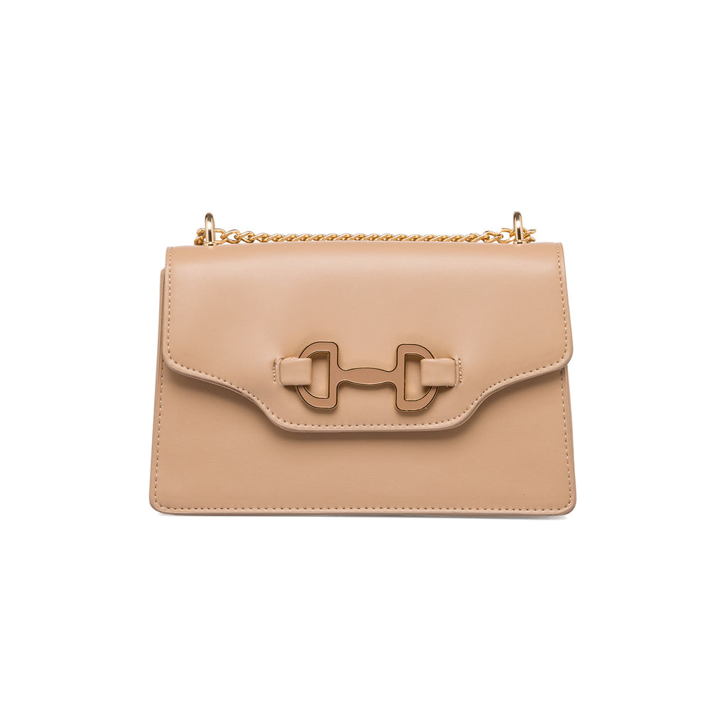 Borsa a tracolla beige da donna con morsetto Lora Ferres