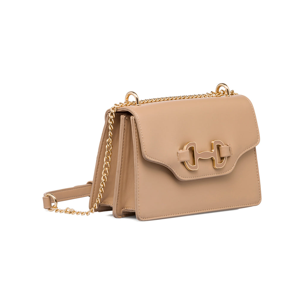 Borsa a tracolla beige da donna con morsetto Lora Ferres