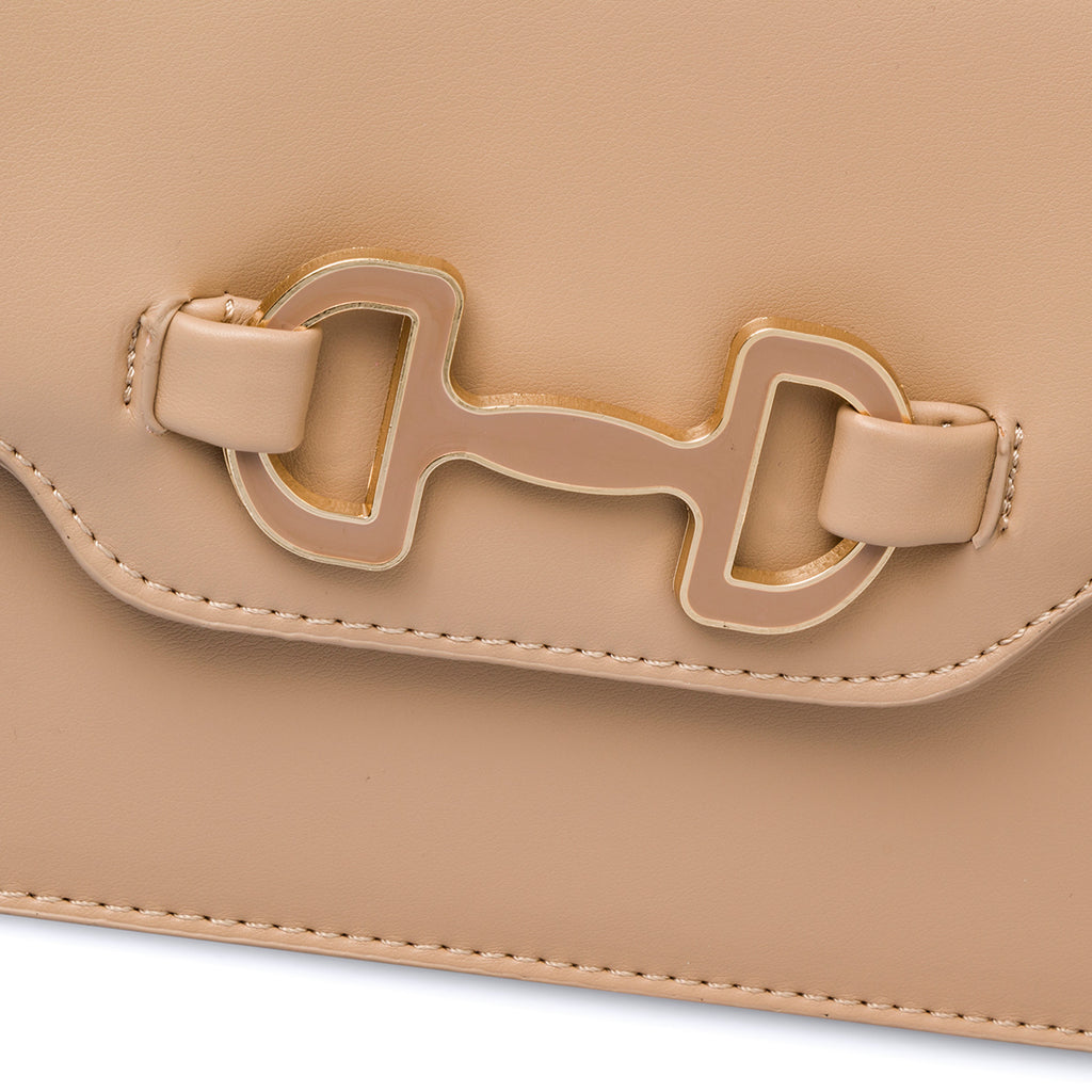 Borsa a tracolla beige da donna con morsetto Lora Ferres