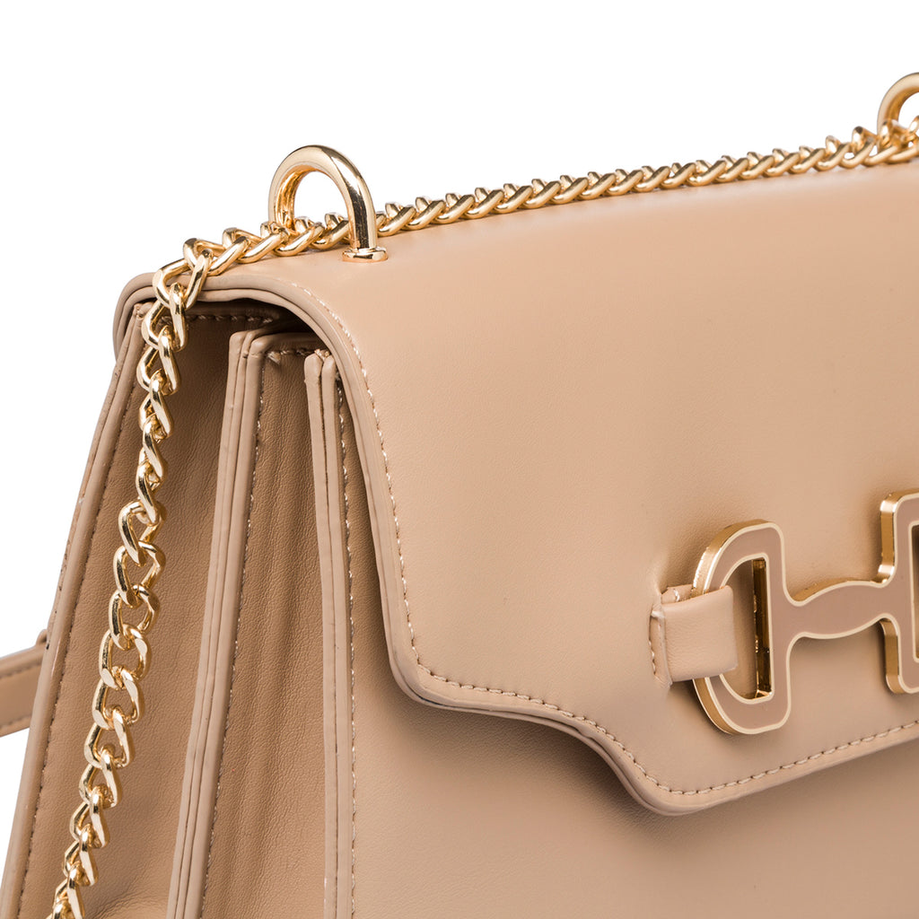 Borsa a tracolla beige da donna con morsetto Lora Ferres