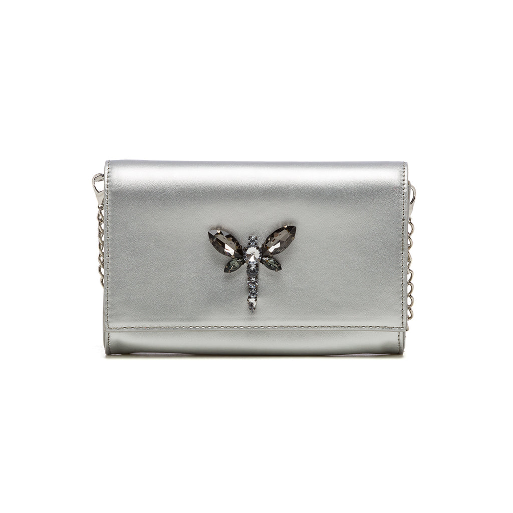 Clutch argento con applicazione gioiello Swish Jeans