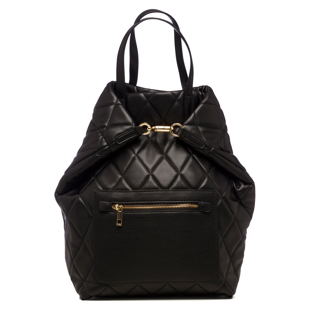 Borsa a secchiello nera trapuntata da donna Lora Ferres