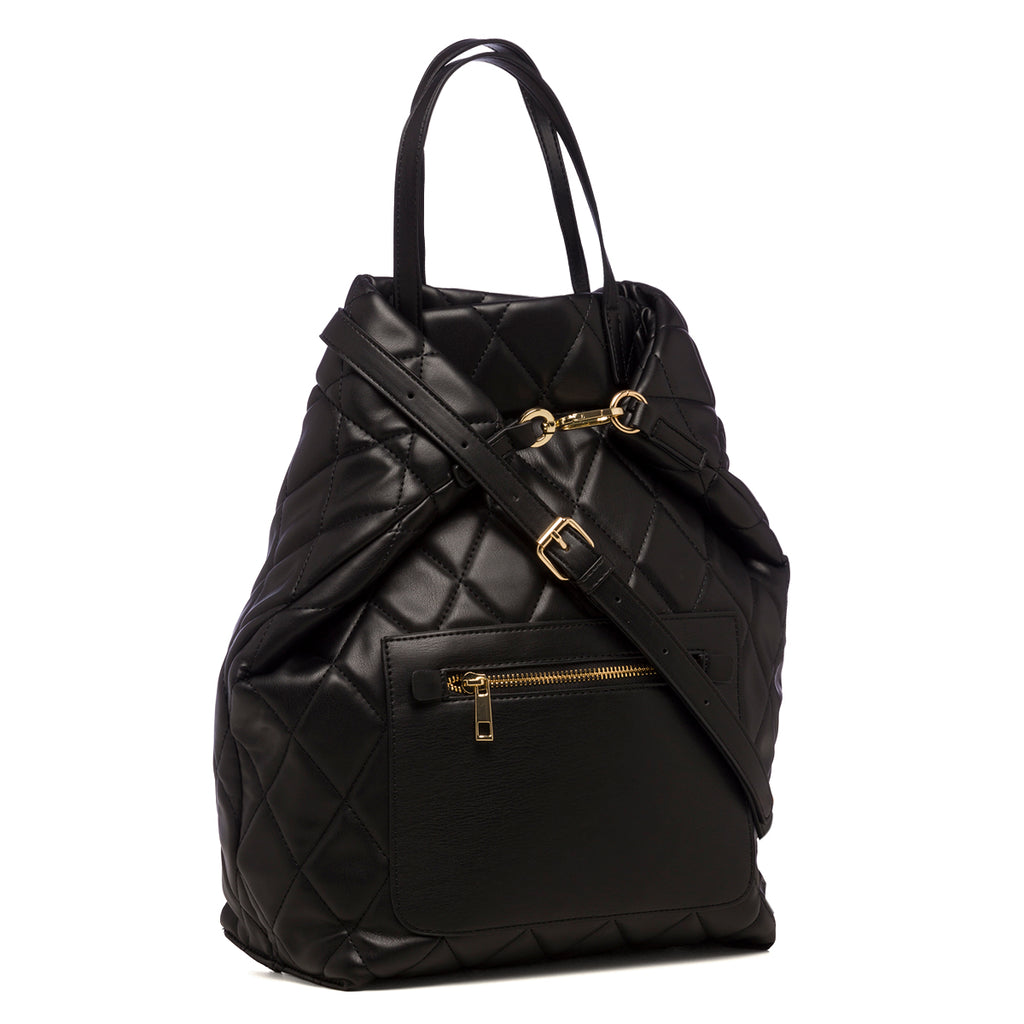 Borsa a secchiello nera trapuntata da donna Lora Ferres