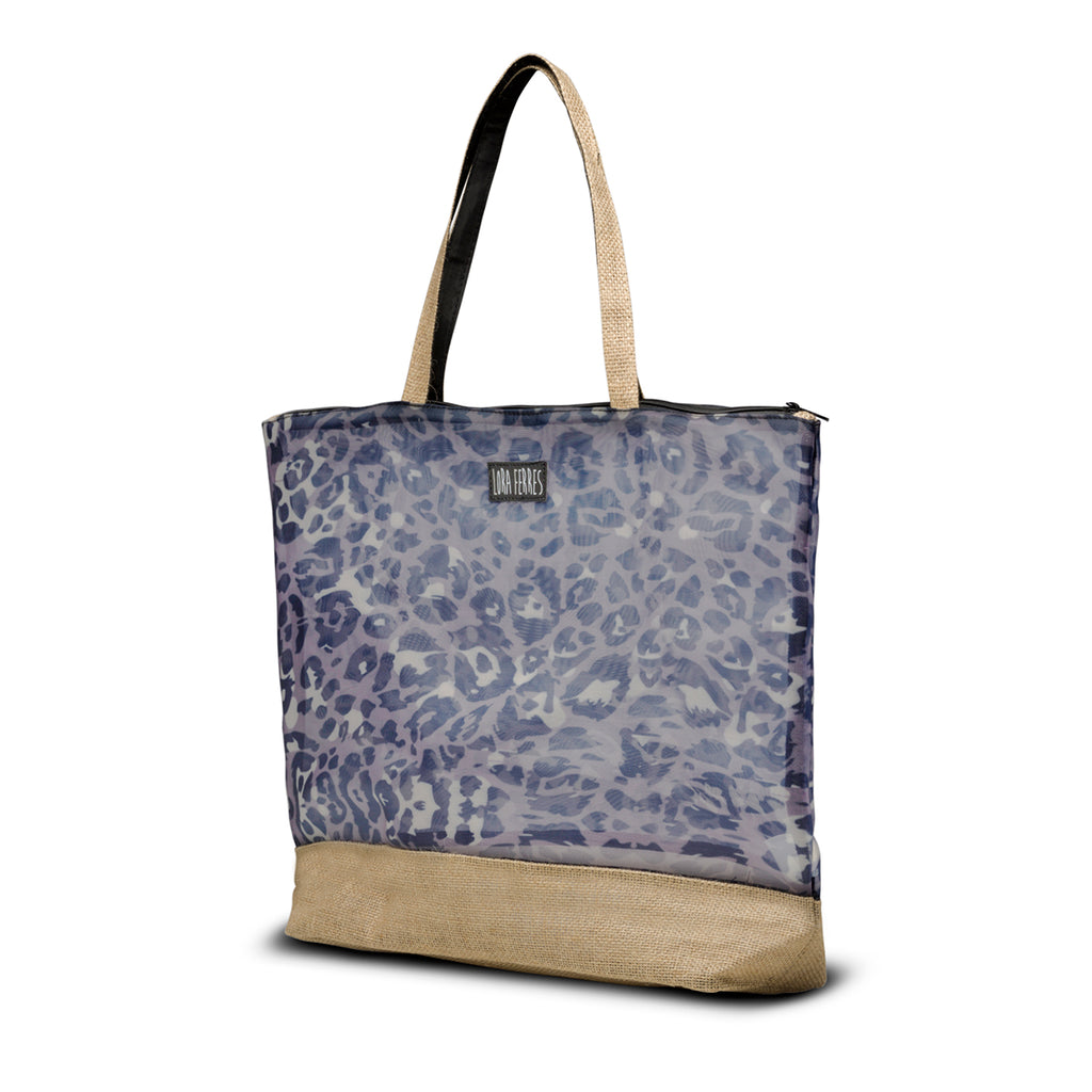 Borsa mare effetto trasparente con fantasia animalier Lora Ferres