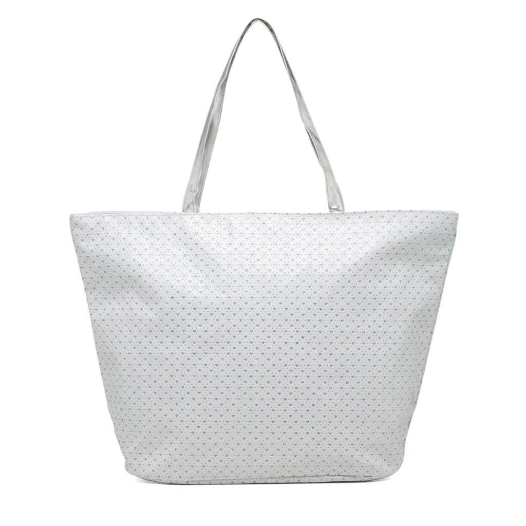 Borsa a spalla bianca effetto vernice con cuoricini glitterati Lora Ferres