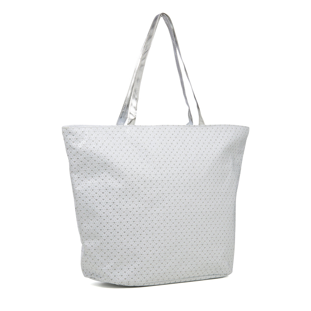 Borsa a spalla bianca effetto vernice con cuoricini glitterati Lora Ferres