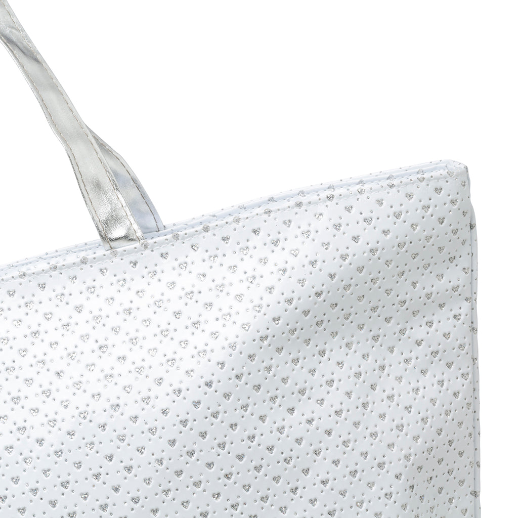 Borsa a spalla bianca effetto vernice con cuoricini glitterati Lora Ferres