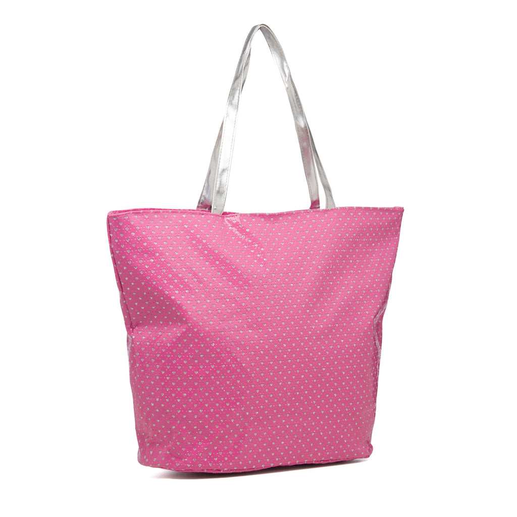 Borsa a spalla fucsia effetto vernice con cuoricini glitterati Lora Ferres