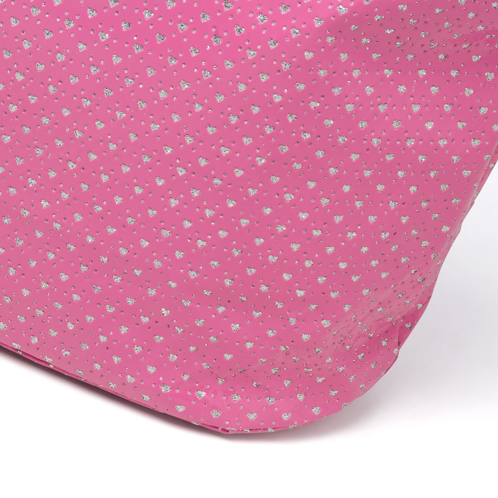 Borsa a spalla fucsia effetto vernice con cuoricini glitterati Lora Ferres