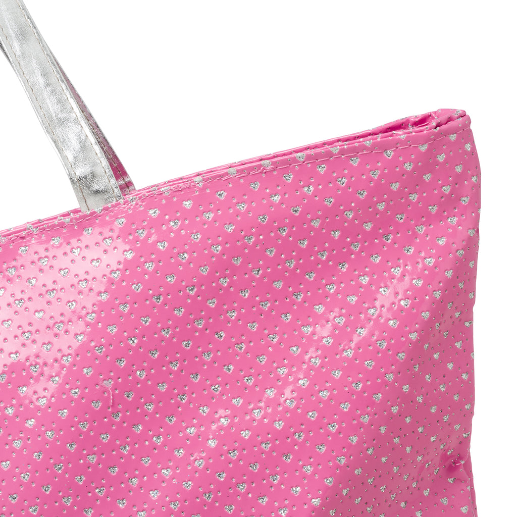 Borsa a spalla fucsia effetto vernice con cuoricini glitterati Lora Ferres