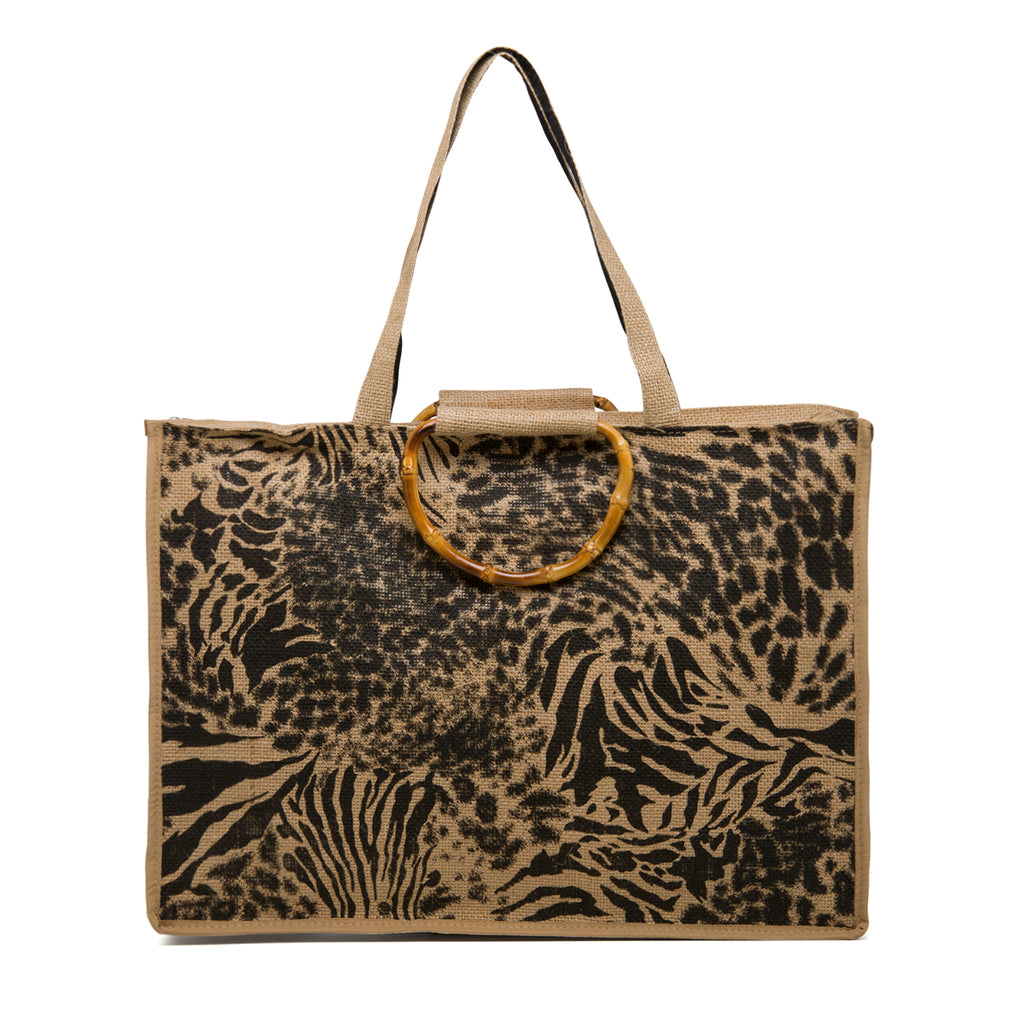 Borsa da mare effetto paglia con dettagli animalier Lora Ferres