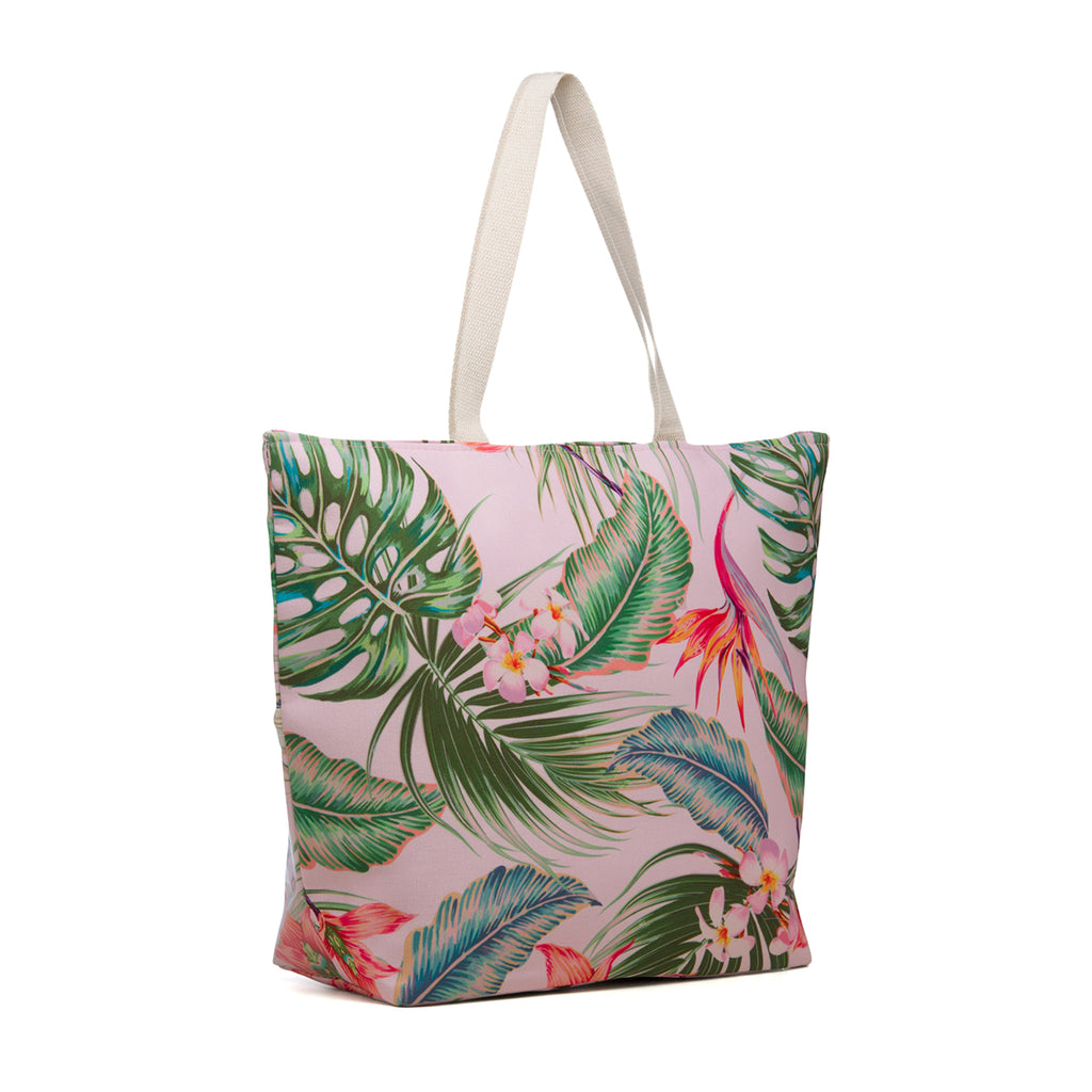 Borsa da mare rosa con stampa floreale Lora Ferres