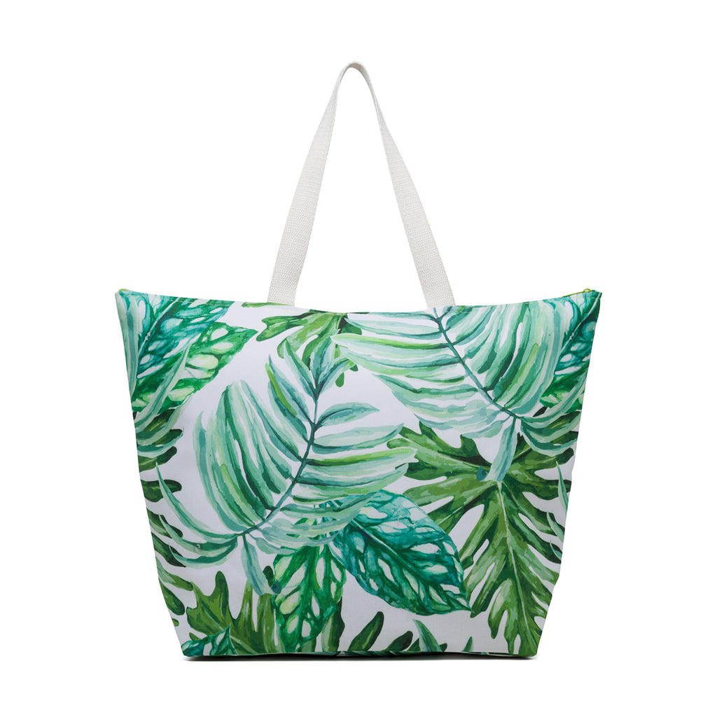 Borsa da mare bianca e verde con stampa floreale Lora Ferres