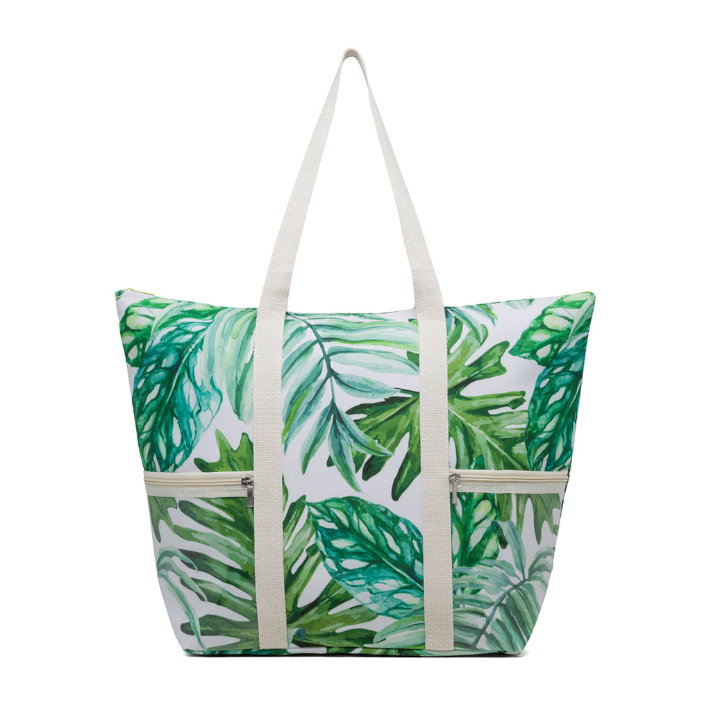 Borsa da mare bianca e verde con stampa floreale Lora Ferres