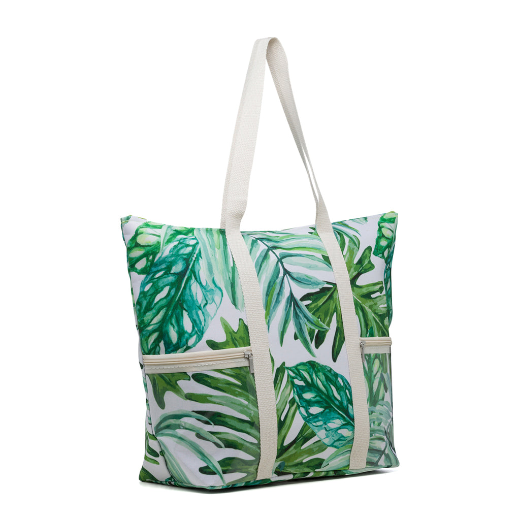 Borsa da mare bianca e verde con stampa floreale Lora Ferres