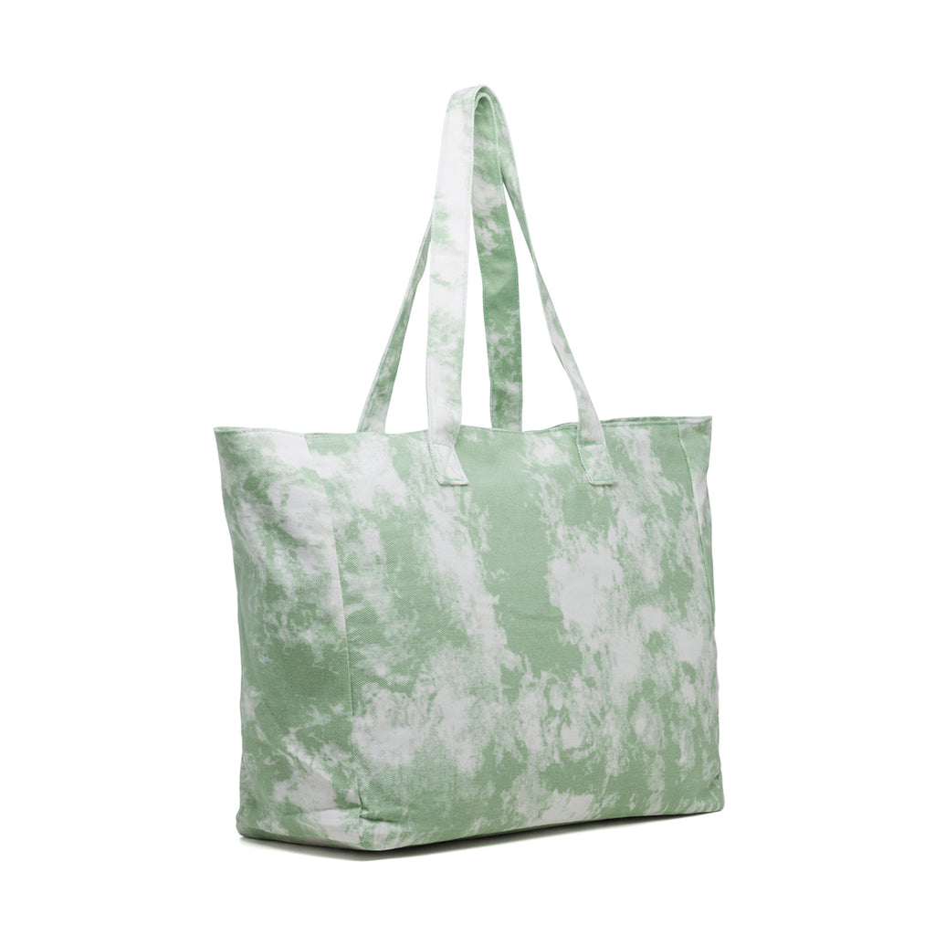 Borsa da mare verde e bianca in cotone Lora Ferres