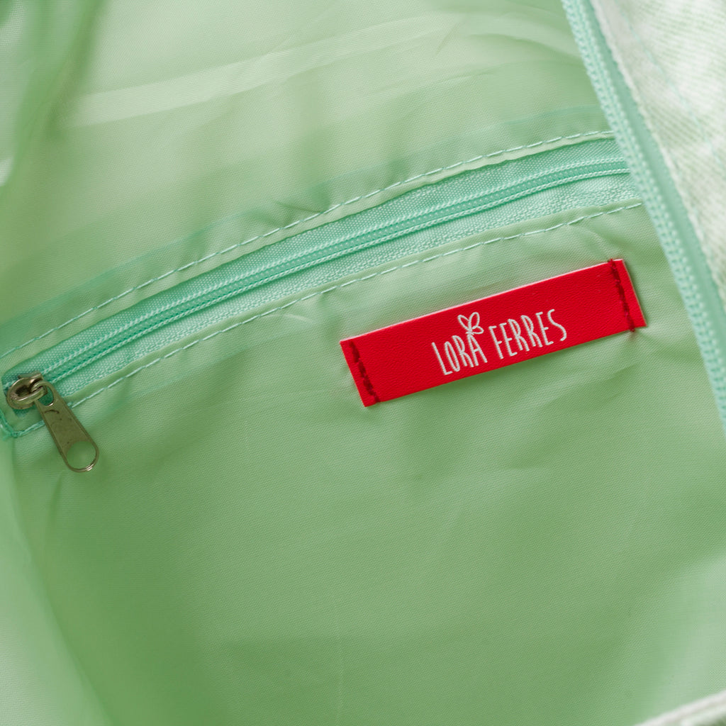 Borsa da mare verde e bianca in cotone Lora Ferres