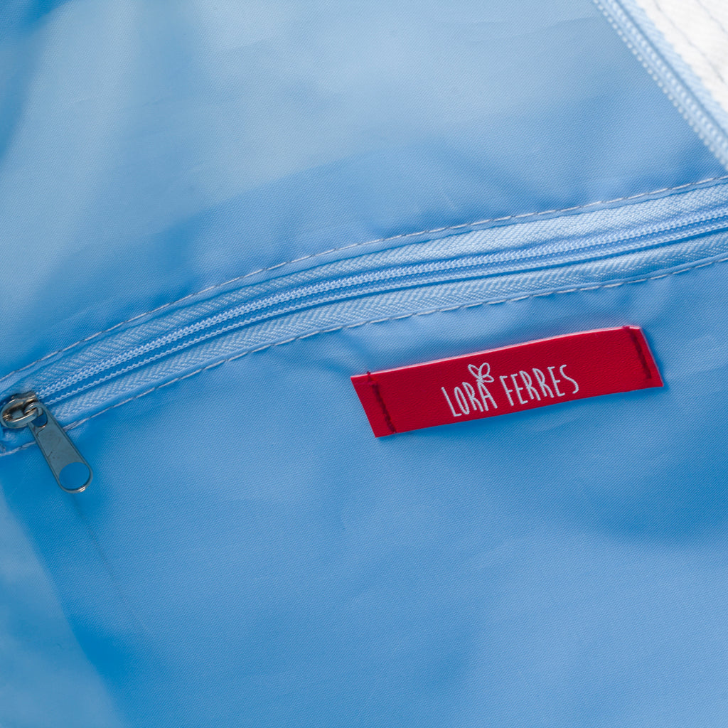 Borsa da mare azzurra e bianca in cotone Lora Ferres On The Beach