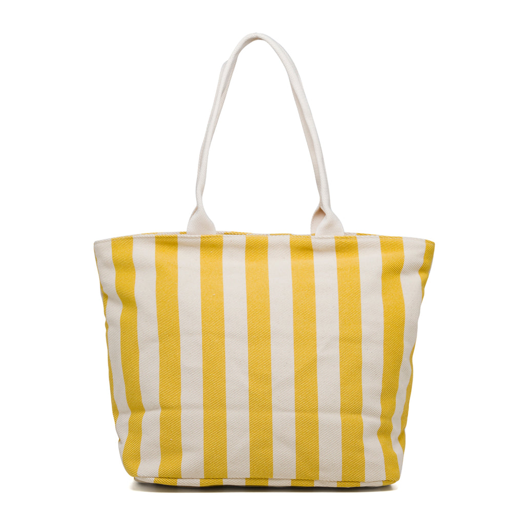 Borsa da mare in cotone a righe bianche e gialle Lora Ferres