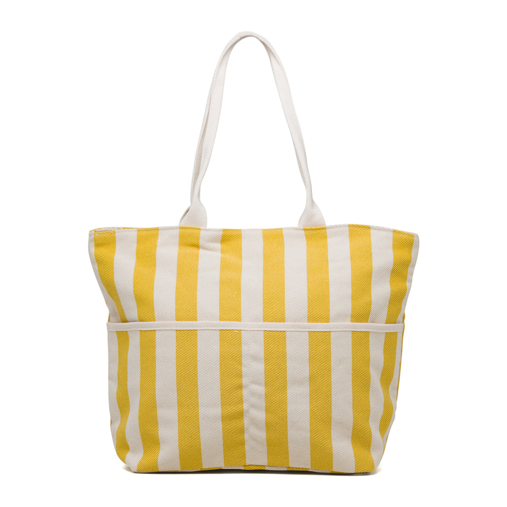 Borsa da mare in cotone a righe bianche e gialle Lora Ferres
