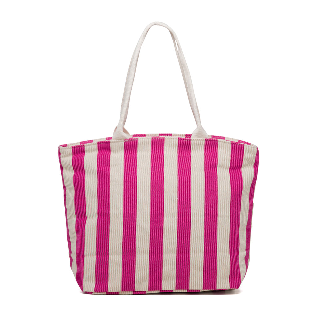 Borsa da mare in cotone a righe bianche e fucsia Lora Ferres