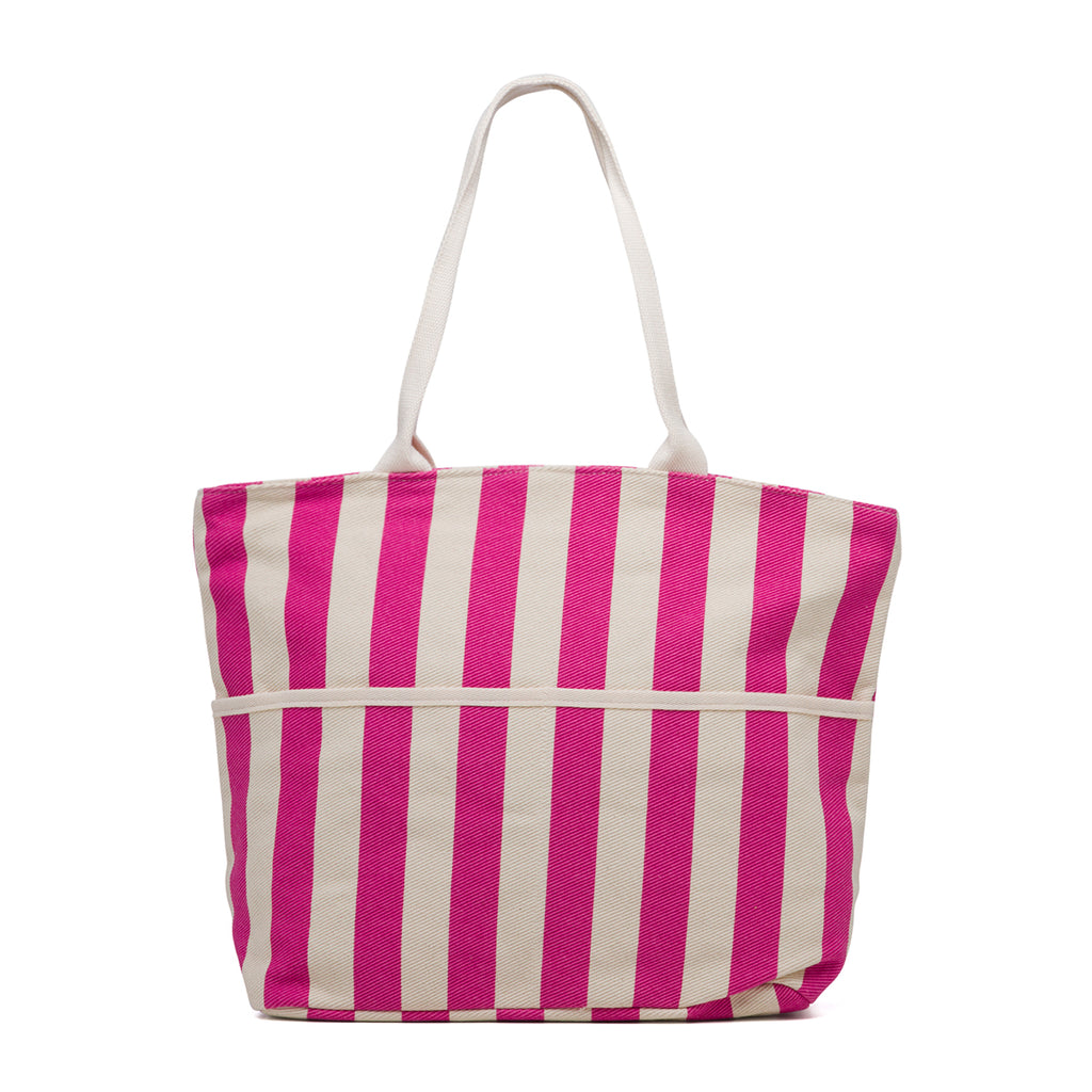 Borsa da mare in cotone a righe bianche e fucsia Lora Ferres