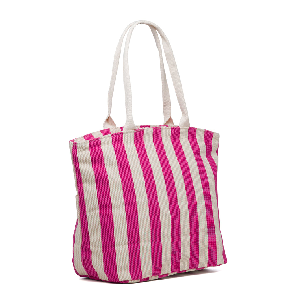 Borsa da mare in cotone a righe bianche e fucsia Lora Ferres