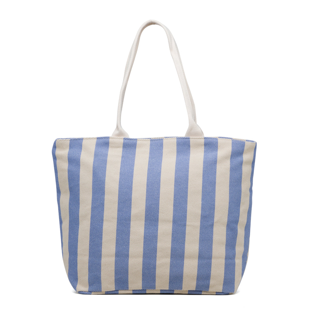 Borsa da mare in cotone a righe bianche e azzurre Lora Ferres